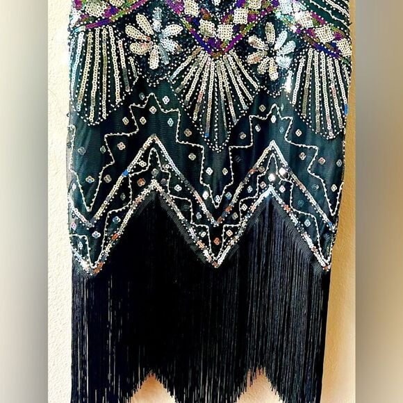 1920s Gatsby Flapper Gothic Black and Silver Sequins Dress Size S* - Picture 8 of 10